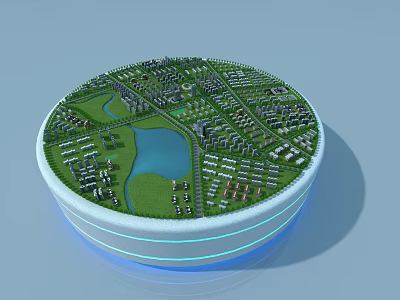 Aerial Planning of Modern Urban Layout with Green Spaces Lake Roads and Buildings 3d model
