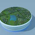 Aerial Planning of Modern Urban Layout with Green Spaces Lake Roads and Buildings