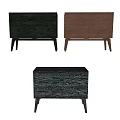 Three Modern Wooden Bedside Tables With Wood Grain Design Drawers And Slender Legs
