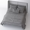 Modern Double Bed With Gray Headboard White Sheets And Black Blanket 3d model