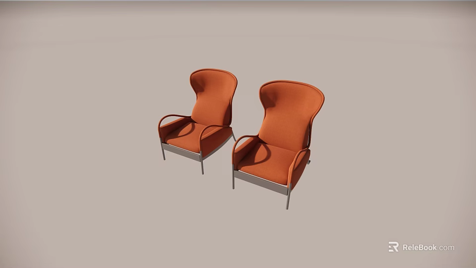 Two Orange Upholstered Massage Chairs With Modern Ergonomic Design And Metal Frames 3d model 