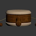 Wooden Rattle Drum With White Drum Head Long Wooden Handle And Attached Ball