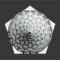 Modern Geometric White Conical Architectural Structure With Triangular Patterns And Orange Base