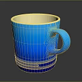 Blue Mug With Yellow Interior And Ribbed Base On Dark Background 3d model
