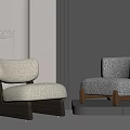 Designer Modern Two Single Sofas With Beige Fabric And Wooden Legs Interior 3d model