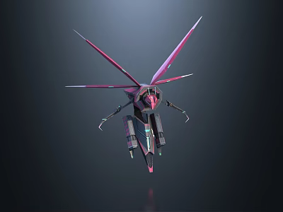 Futuristic Game and Movie Character With Pink Black Winged Mechanical Design 3d model