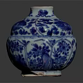 Blue And White Porcelain Decorative Vase With Intricate Floral Patterns And Octagonal Design