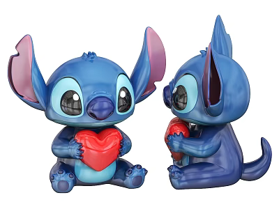 Cute Blue Stitch Dolls Holding Red Heart Plush Toys For Collection 3d model