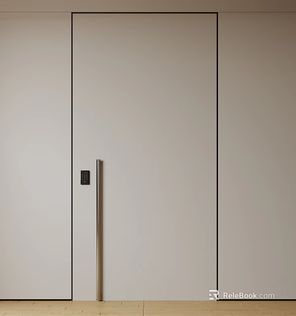 Beige Steel Security Door With Modern Handle And Electronic Lock Design 3d model 