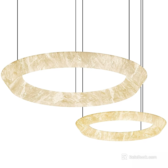 Elegant Modern Hanging Ring Chandeliers With Ivory Marble Like Texture Design 3d model