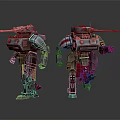 Dual Mechanical Robot Characters With Shoulder Cannons And Red Gray Details