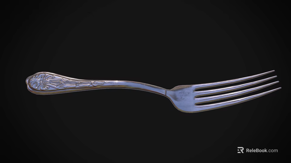 Elegant Silver Dinnerware Set With Carved Fork And Cutlery For Table Setting 3d model 