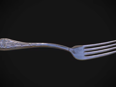 Elegant Silver Dinnerware Set With Carved Fork And Cutlery For Table Setting 3d model