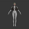 3D Rendered Game Movie Character With Short Hair White Bodysuit And Brown Jacket