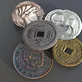 Vintage Antique Coin Ornament Decoration Set with Various Designs and Metal Craft