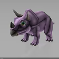 Cute Cartoon Style Purple Triceratops Character With Big Green Eyes And Stubby Legs