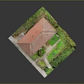 Yellow Building With Red Tile Roof Stone Steps Entrance Green Lawn Trees And Shrubs