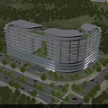 Aerial View Planning Of Modern Commercial Building With Glass Facade And Surrounding Greenery