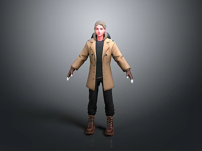 Game Movie Character Model Wearing Tan Coat Black Shirt Black Pants Brown Boots White Gloves 3d model