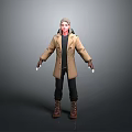 Game Movie Character Model Wearing Tan Coat Black Shirt Black Pants Brown Boots White Gloves