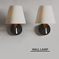 Pair of Modern Wall Lamps with White Shades and Black Circular Bases in Minimalist Design