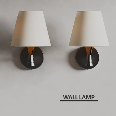 Pair of Modern Wall Lamps with White Shades and Black Circular Bases in Minimalist Design 3d model