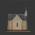 Cartoon Church Scene With Yellow Exterior Red Roof And Spire Tower