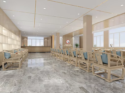 Modern Spacious Conference Room Interior With Wooden Chairs Large Windows And Marble Flooring 3d model