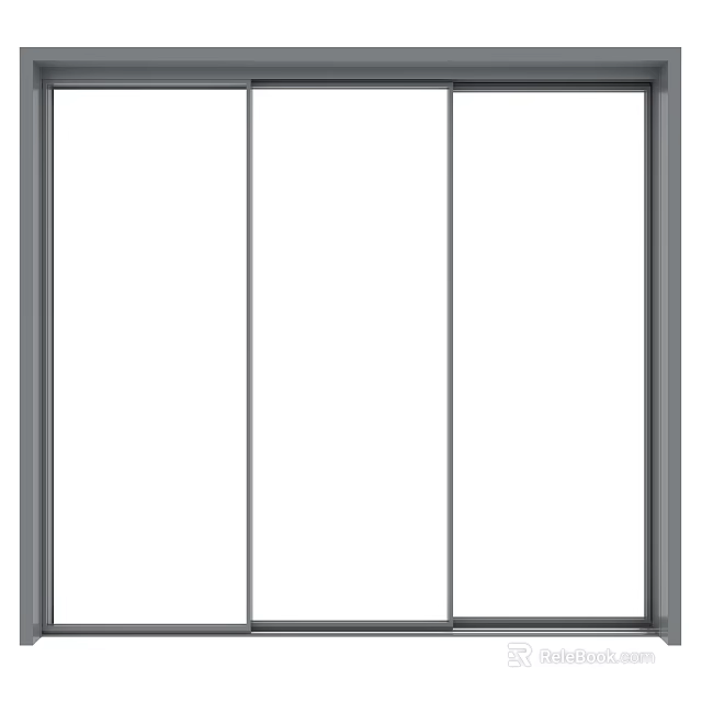 Modern Sliding Door With Three Glass Panels And Aluminum Frame For Interior Space 3d model 