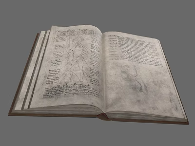 Open Ancient Book With Yellowed Pages Handwritten Text And Vintage Illustrations 3d model