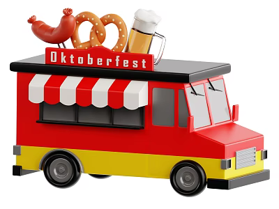 Oktoberfest Mobile Food Truck with Red and Yellow Design Sausage Pretzel and Beer 3d model