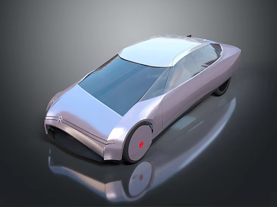 Futuristic Silver Concept Car With Sleek Body White Roof And Red Wheel Accents 3d model