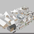 Various Design Tents With Camping Gear And Outdoor Accessories