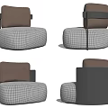 Modern Single Sofa With Checkerboard Pattern Brown Leather Backrest And Black Frame 3d model