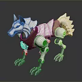 Mechanical Wolf Character Design With White Brown Body Metallic Paws And Red Gem