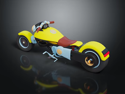 Yellow Motorcycle With Brown Seat Blue Accents On Black Background With Reflection 3d model