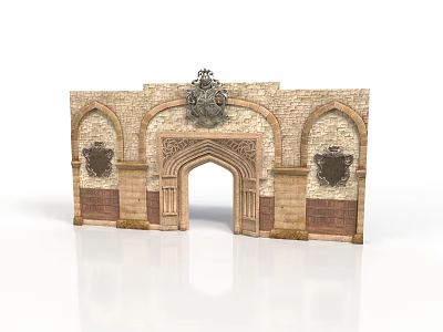 Historic Stone Archway Architecture With Ornate Top Sculpture And Symmetrical Side Panels 3d model