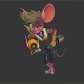 Anthropomorphic Cartoon Mouse Mechanic With Big Ears Brown Hair And Tools