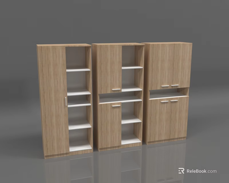 Light Wood Tone Modern Bookcase Combination With Open Shelves And Drawers Design 3d model 