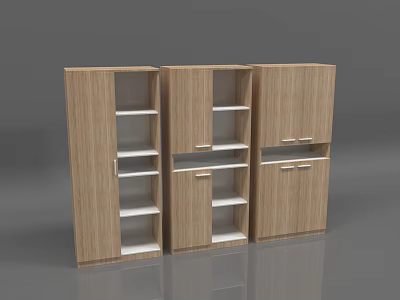 Light Wood Tone Modern Bookcase Combination With Open Shelves And Drawers Design 3d model