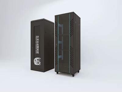 Industrial Data Storage Equipment Black Metal Server Cabinet With Ventilation Grilles 3d model