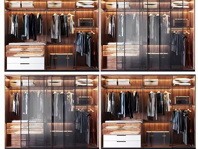 Modern Luxury Wardrobe Interior With Hanging Rails Drawers Shelves And LED Lighting 3d model
