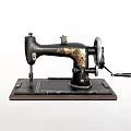 Vintage Industrial Sewing Machine With Black Metal Body Gold Decorative Patterns And Manual Hand Crank