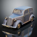 Vintage Car Model Featuring Blue And Gold Metallic Finish Rounded Body Classic Grille Round Headlights
