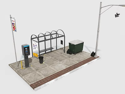 Road Facilities Including Bus Shelter Sign Trash Can Street Lamp And Charging Station 3d model