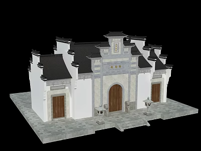 Ancient Chinese Traditional Architecture With White Walls Black Roof Main Gate And Stone Lions 3d model