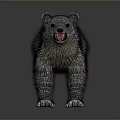Gray Animal with Yellow Neck Fur Open Mouth Standing on Dark Background 3D Rendered Model