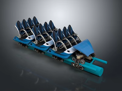 Amusement Ride Blue Roller Coaster Car Featuring Multiple Seats Metal Frame And Wheels 3d model