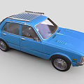Blue Vintage Classic Car With Retro Design And Roof Rack Details