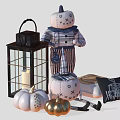Halloween Themed Decorative Ornament Set with Pumpkin Dolls Lantern Pillows And Decorative Pumpkins